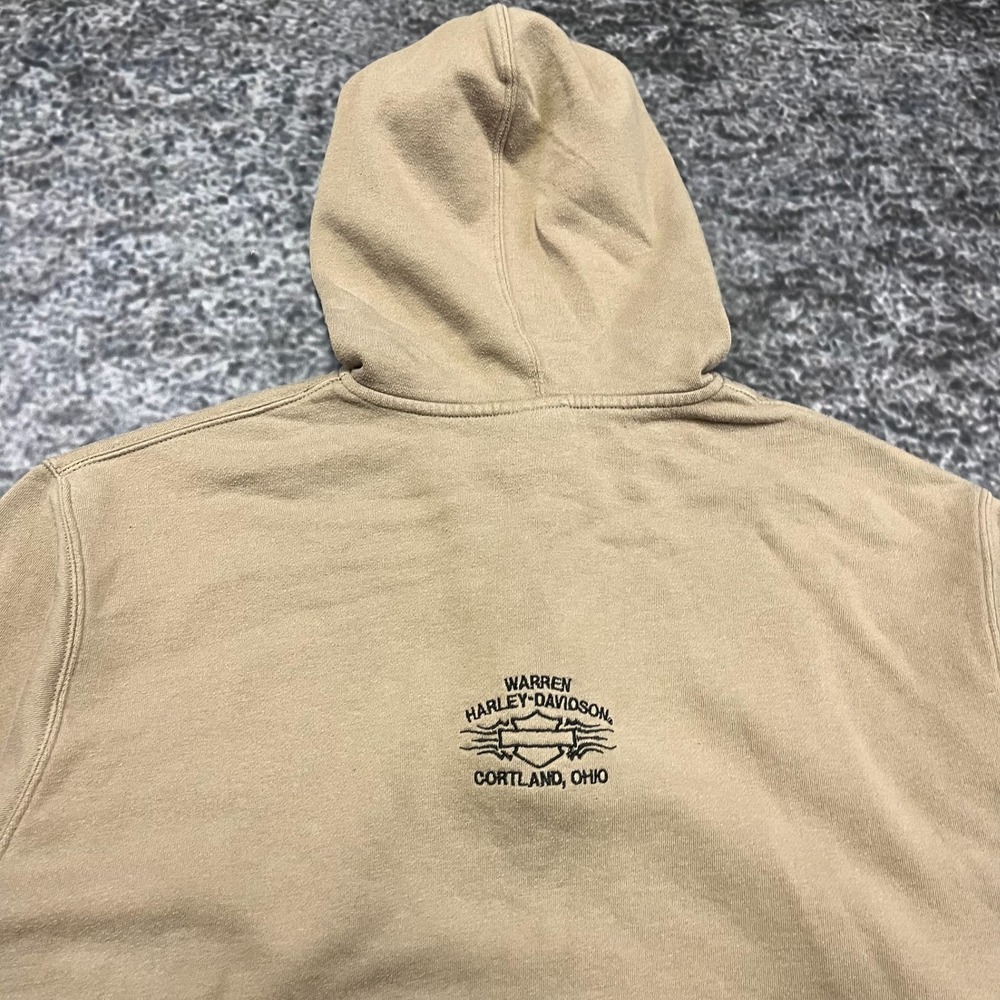 Vintage Harley Davidson Hoodie 1/4 Zip Mens Medium Tan Embroidered Logo Y2K - Picture 8 of 11